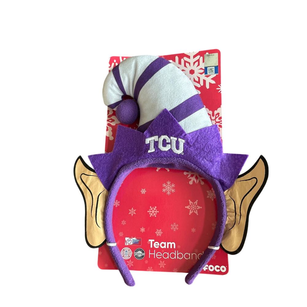 TCU Horned Frogs Elf Ears Santa Hat Headband FOCO Purple White Christmas